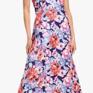 MARINA Navy One-Shoulder Floral Maxi Dress